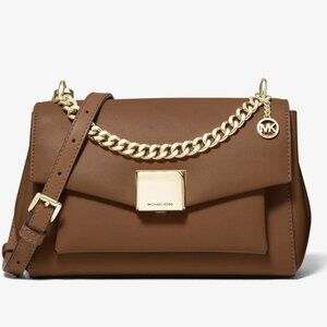 Michael Kors Brown Lita Leather Crossbody with Gold Chain